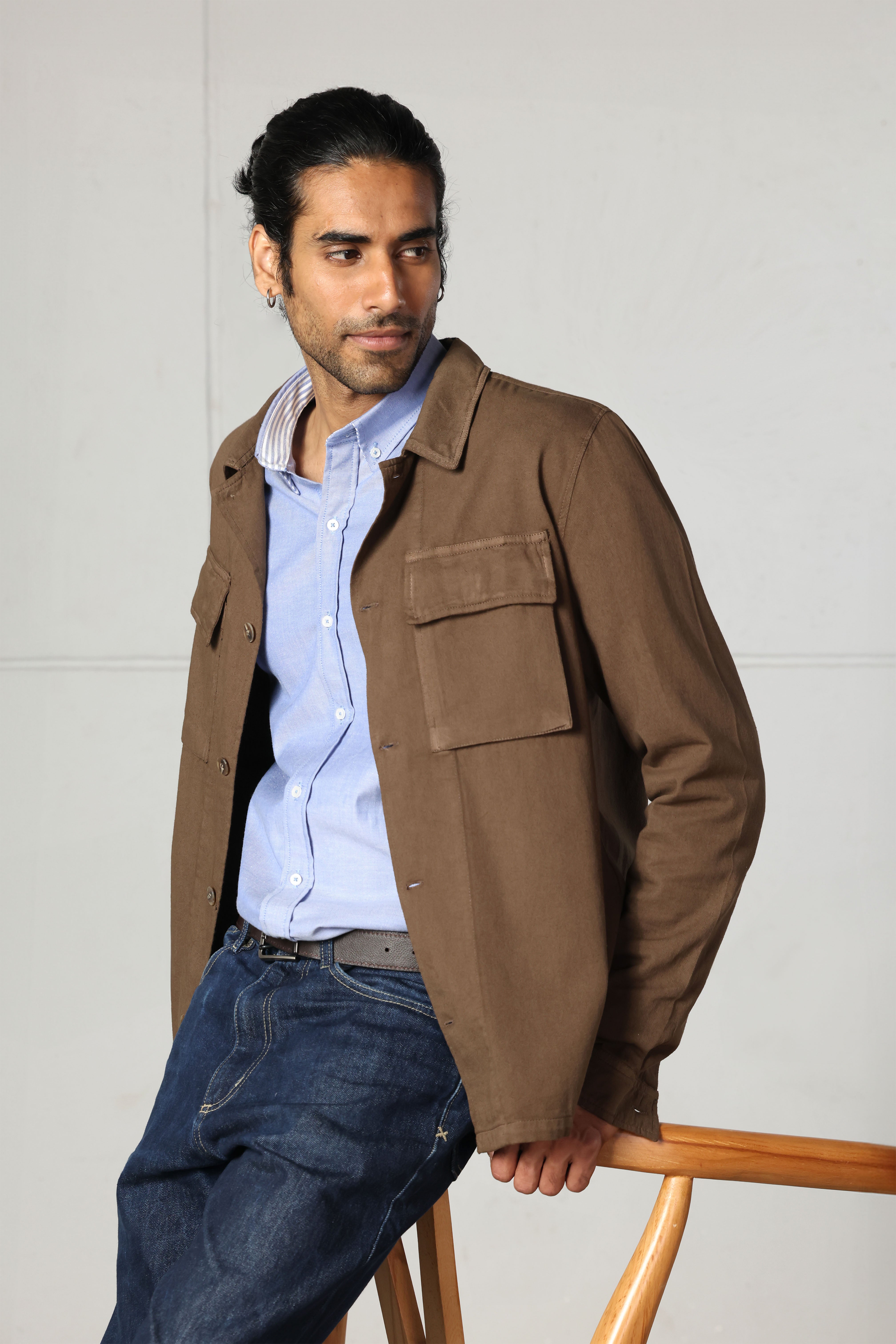 Brown Cotton Gabardine Overshirt