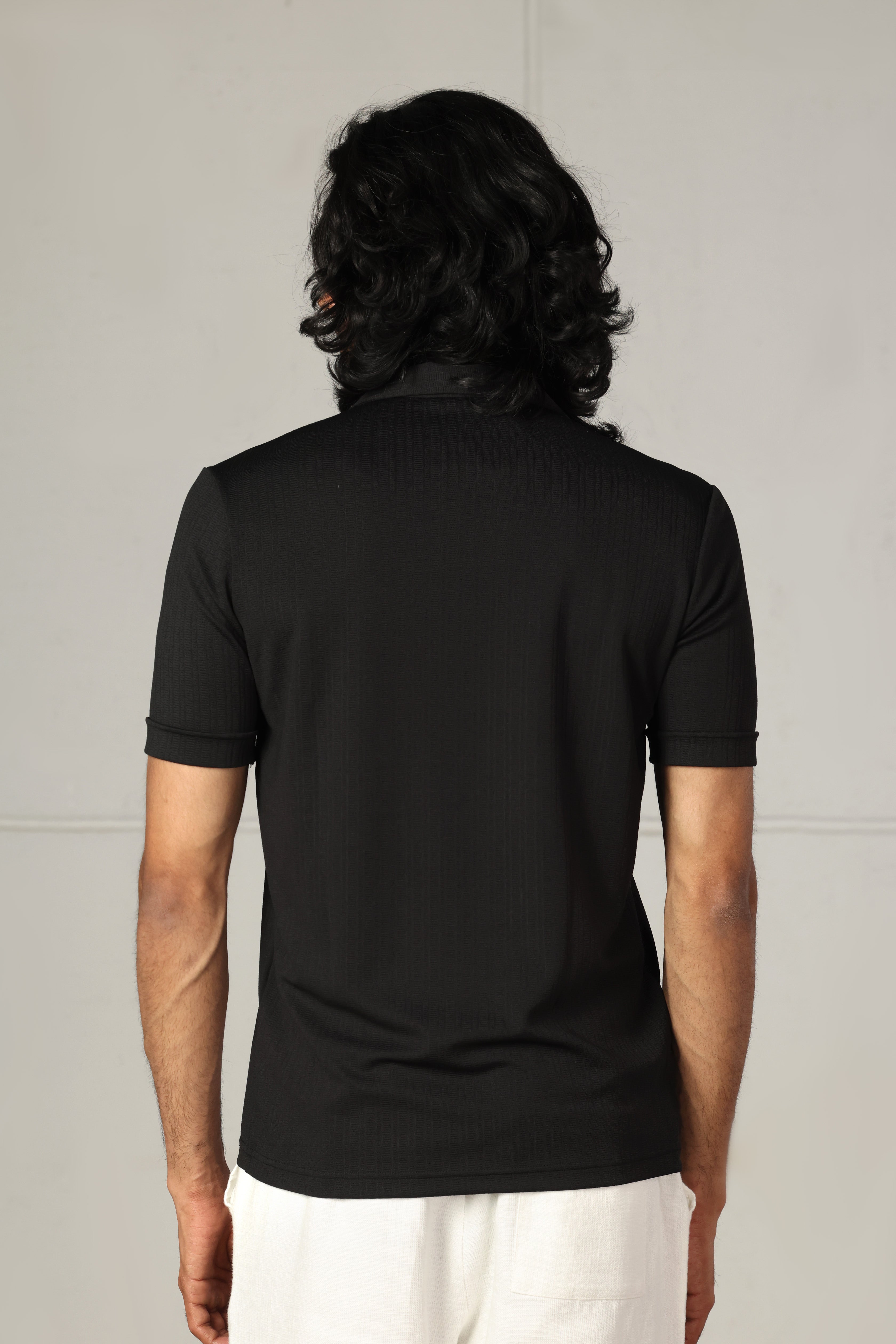 Black Technical Zip-Up Polo Shirt