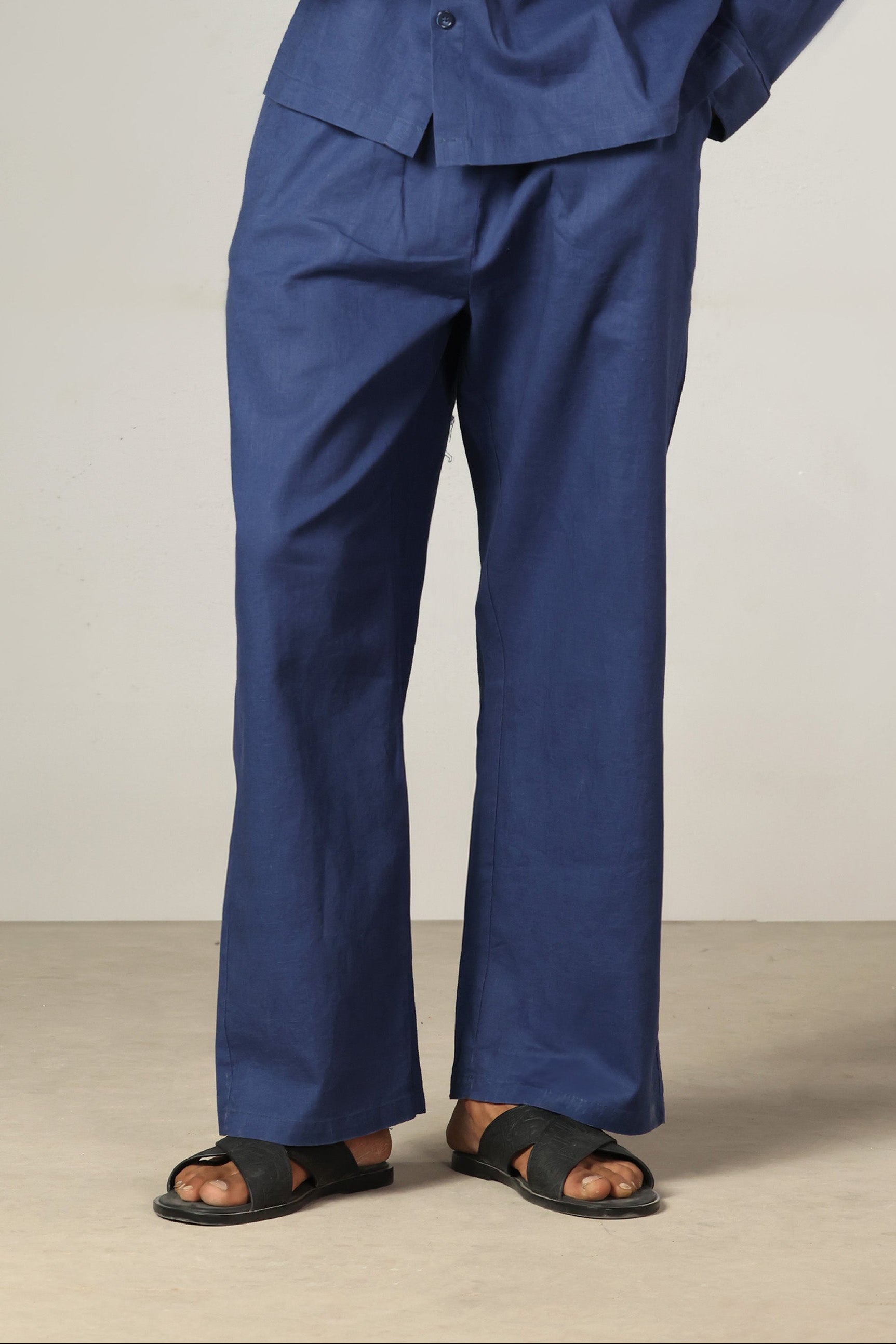 Navy Linen Regular Fit Trousers