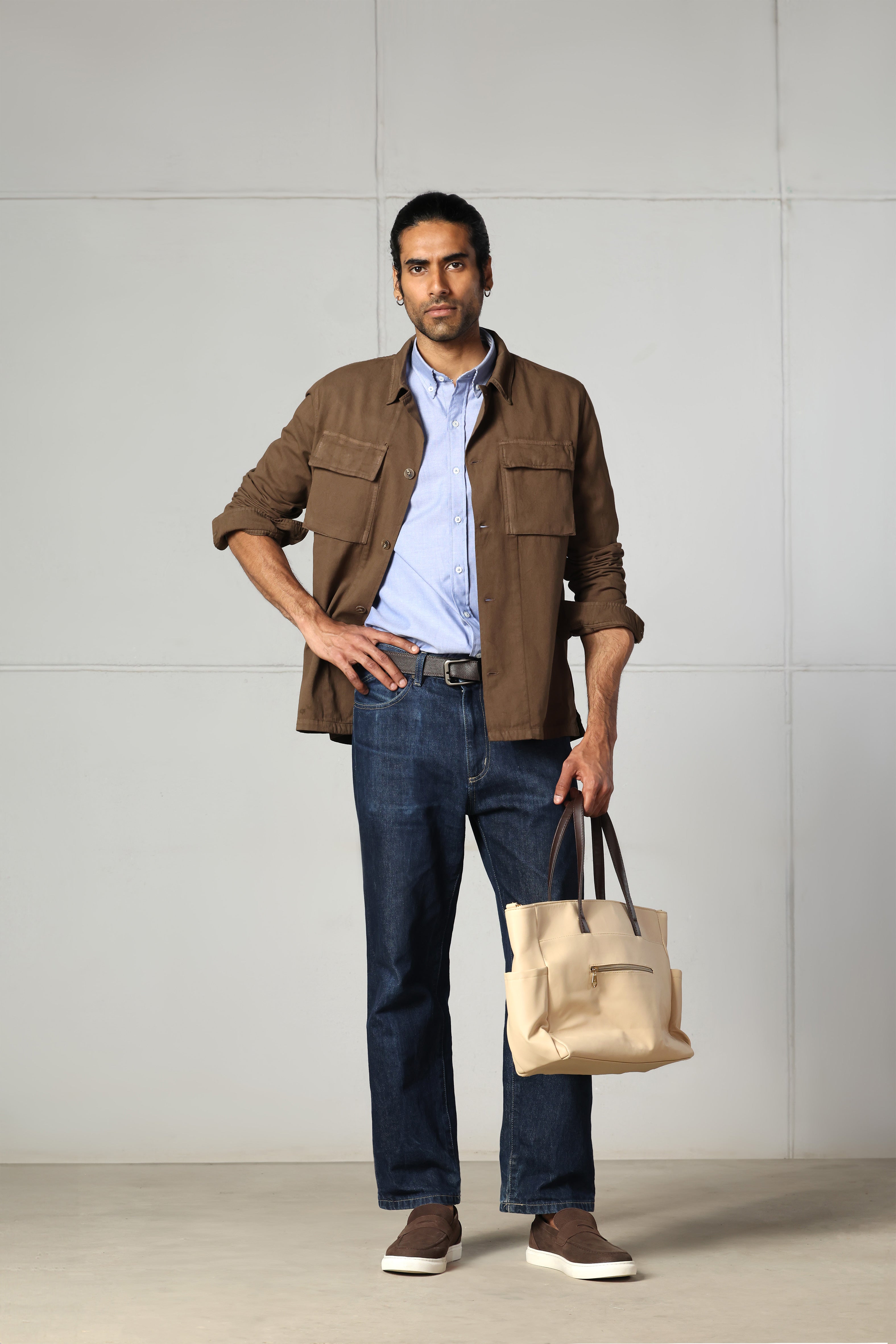 Brown Cotton Gabardine Overshirt