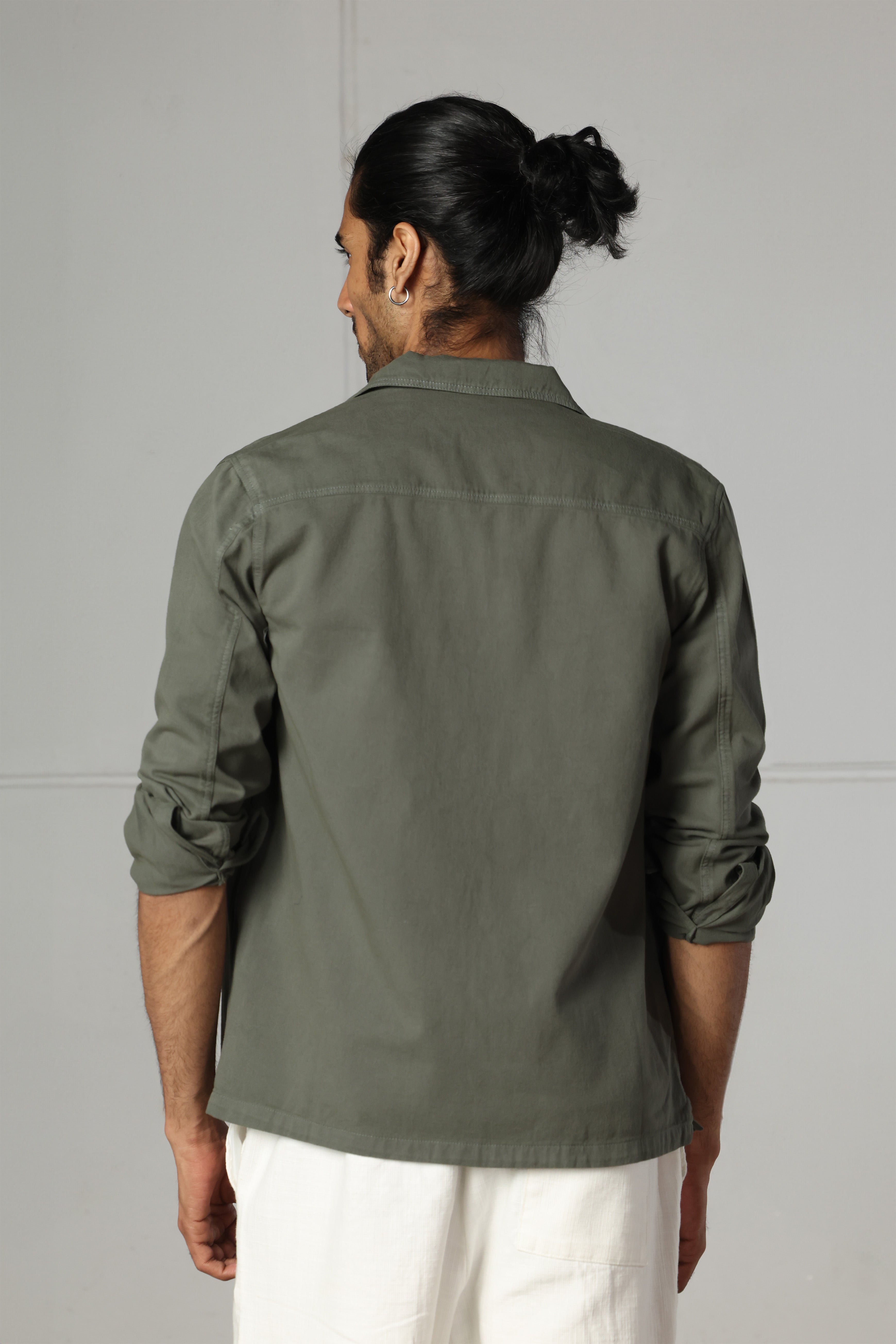 Olive Cotton Gabardine Overshirt