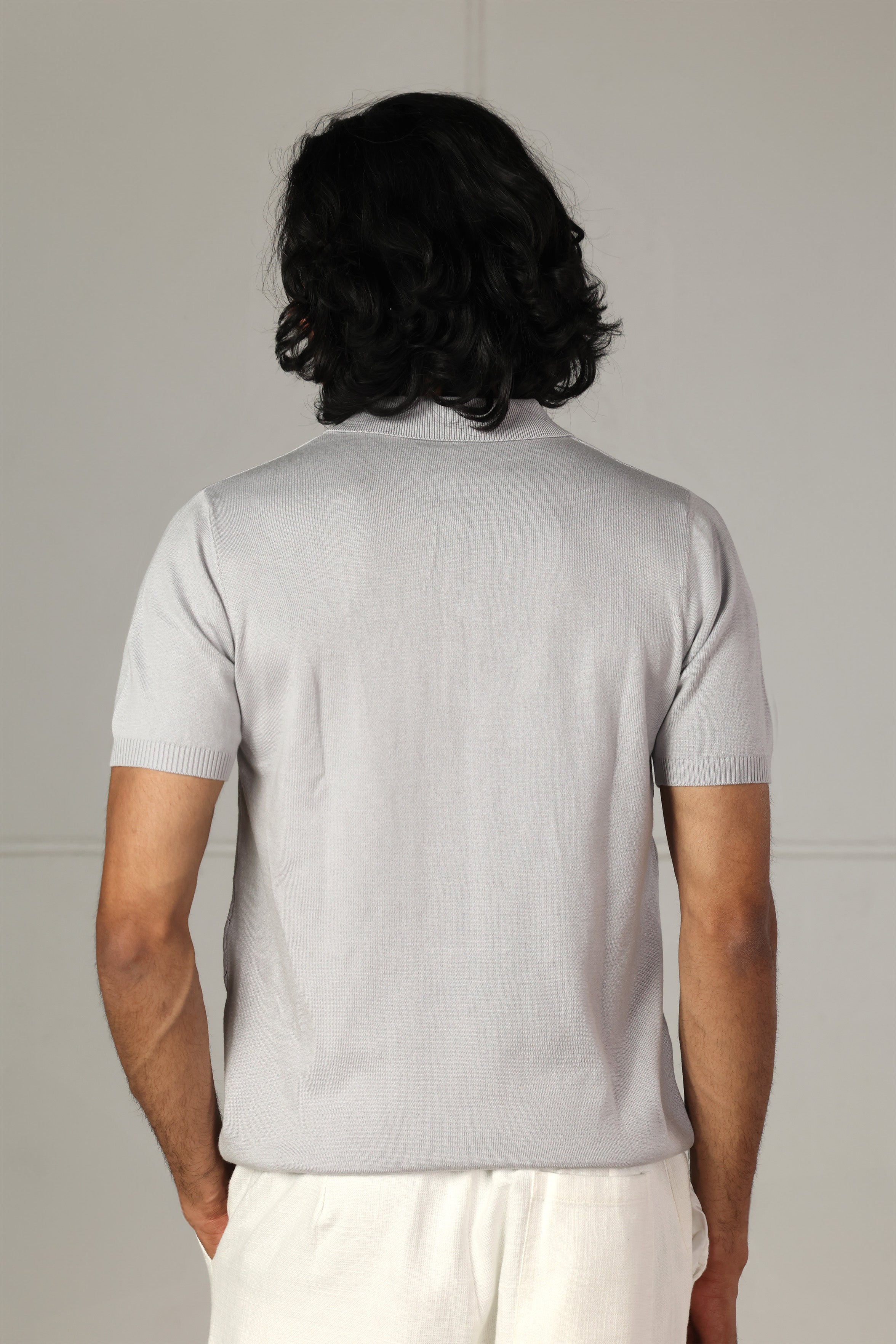 Grey Diamond Knitted Polo