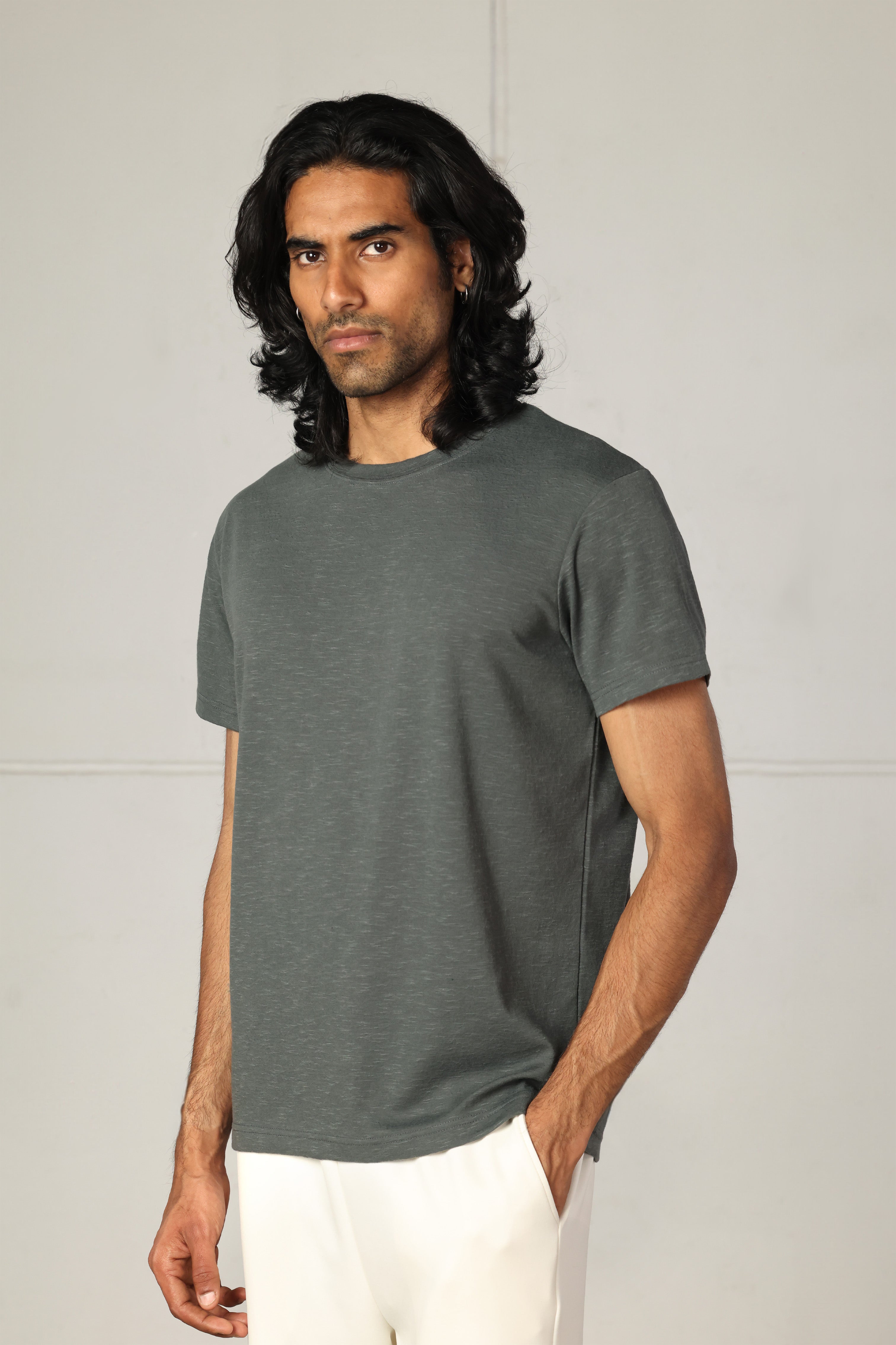 Olive Slub Cotton T-Shirt