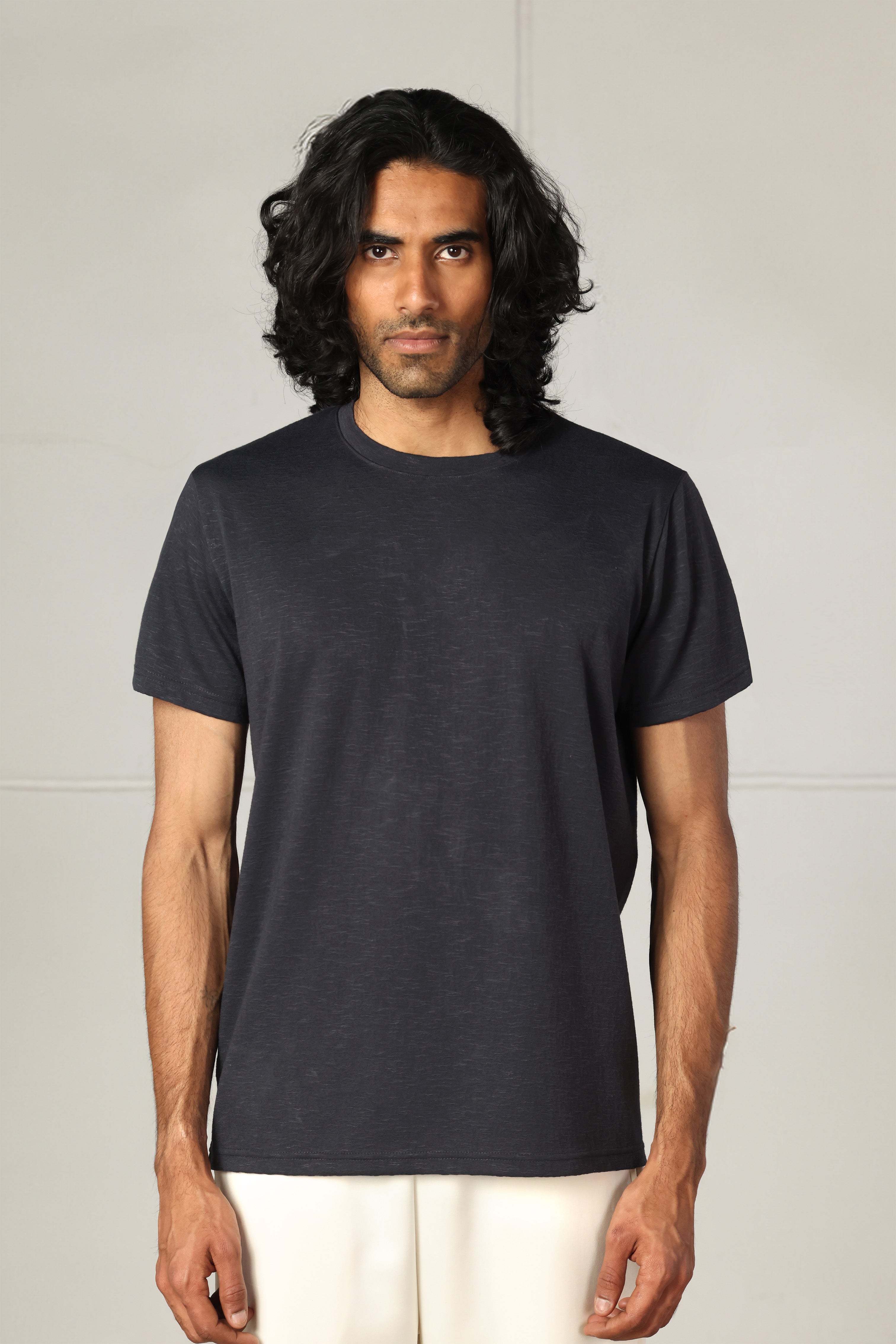 Anthracite Slub Cotton T-Shirt